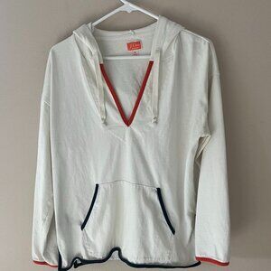 J Crew Weekend Mariner V Neck Hoodie White with Navy and Orange Trim Size M